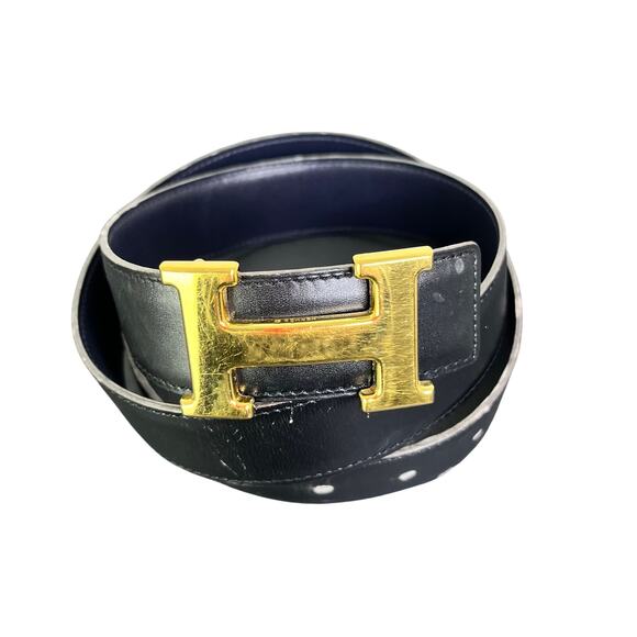 Hermès Constance Gold H Buckle Leather Belt Womens 85 Black Classic Old Money - Picture 2 of 6